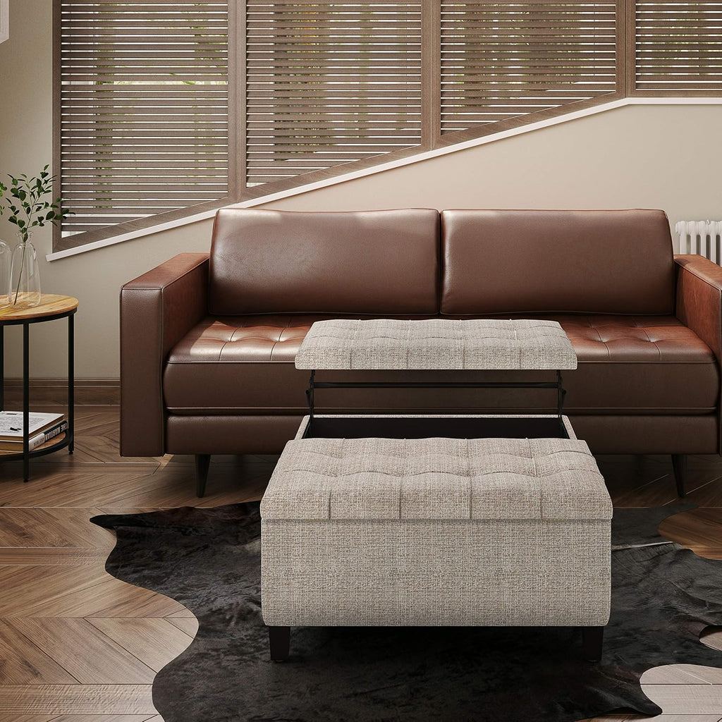 Platinum Fabric Lift Top Storage Ottoman
