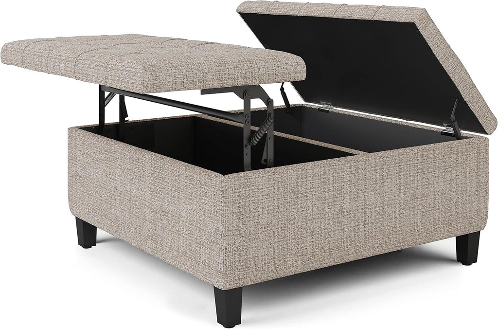 Platinum Fabric Lift Top Storage Ottoman