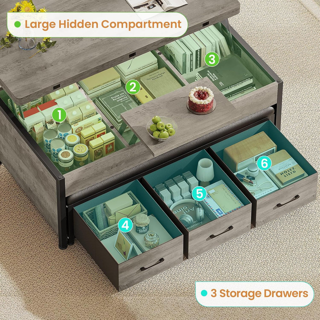 Grey Storage Coffee Table Ottoman Set