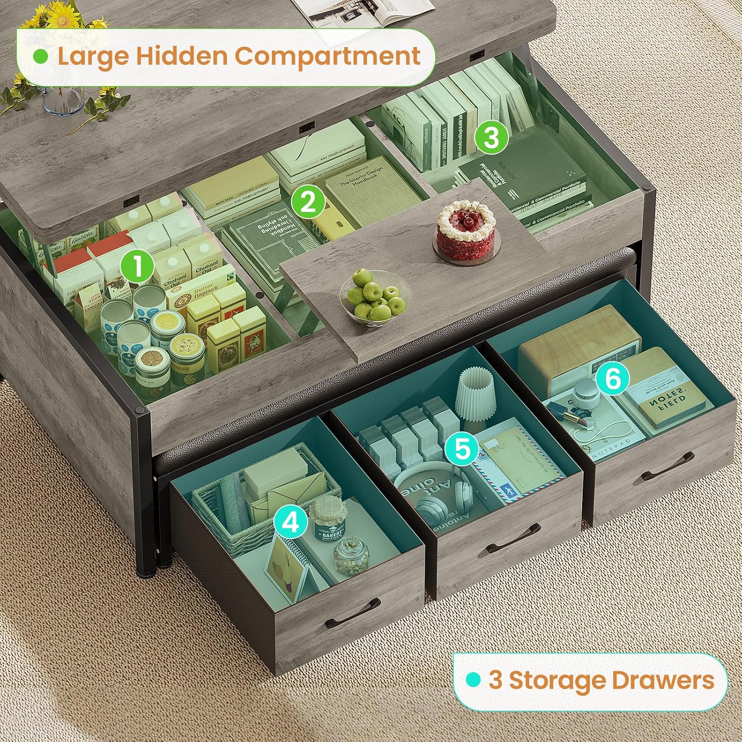 Grey Storage Coffee Table Ottoman Set