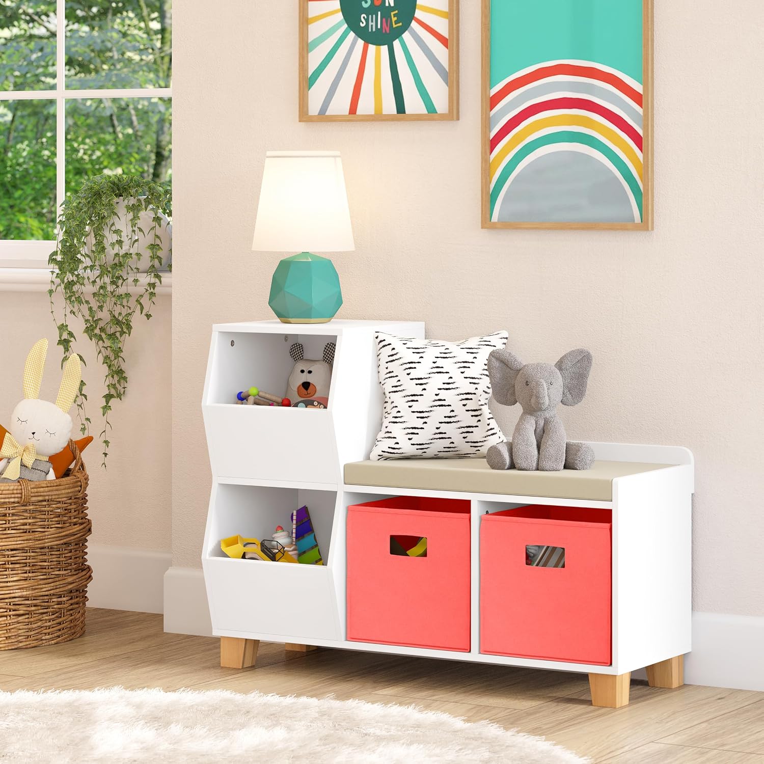 Cubby Bin Kids Toy Storage Bench