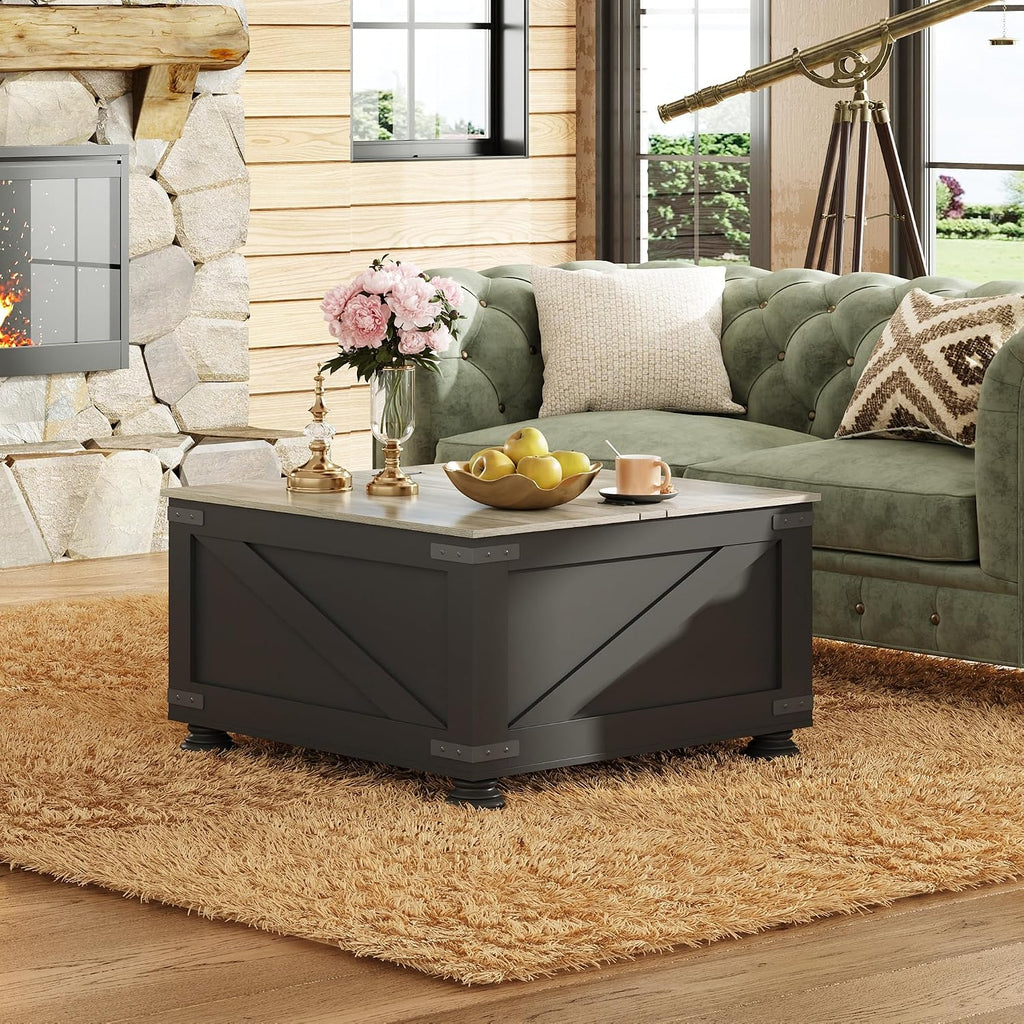 Black Farmhouse Lift Top Storage Table
