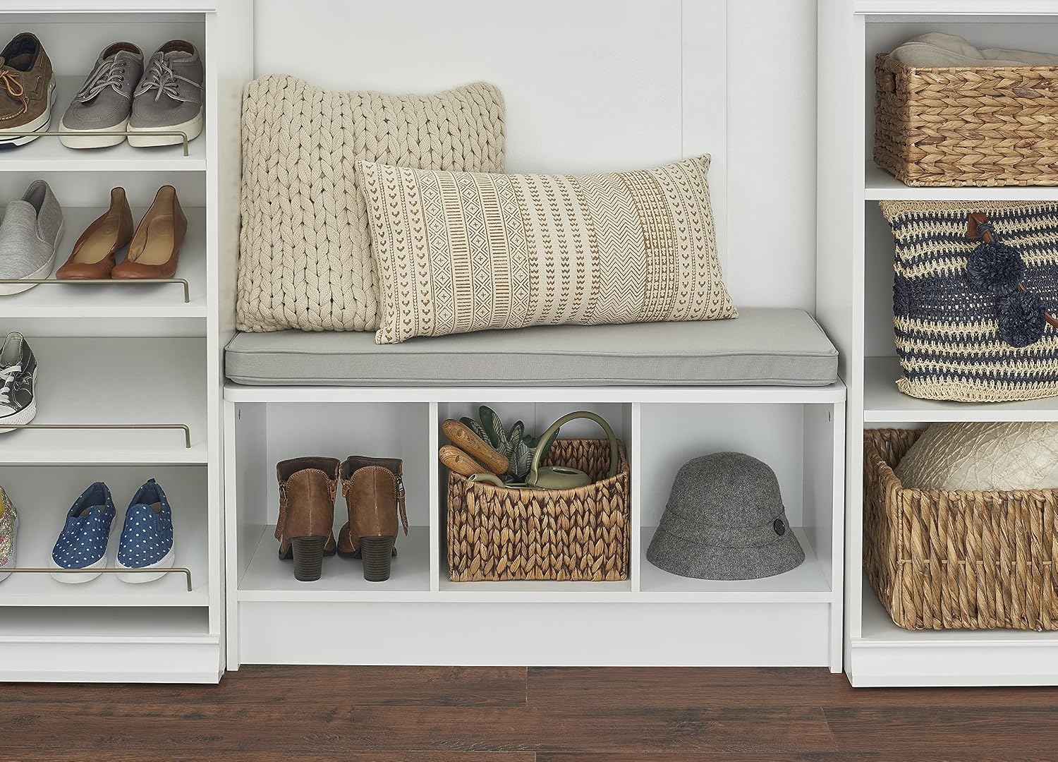 White Gray Cushion 3 Cube Storage Bench