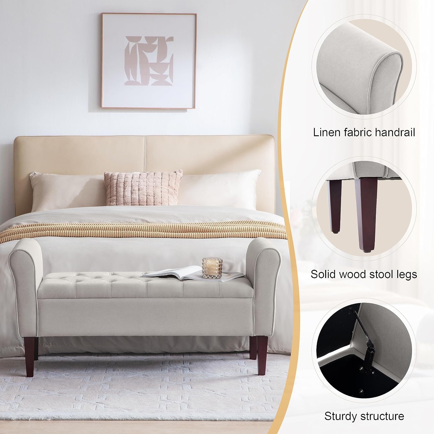 Light Grey Wooden Leg Storage Ottoman