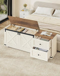 Antique White Barn Door Drawer Storage Bench