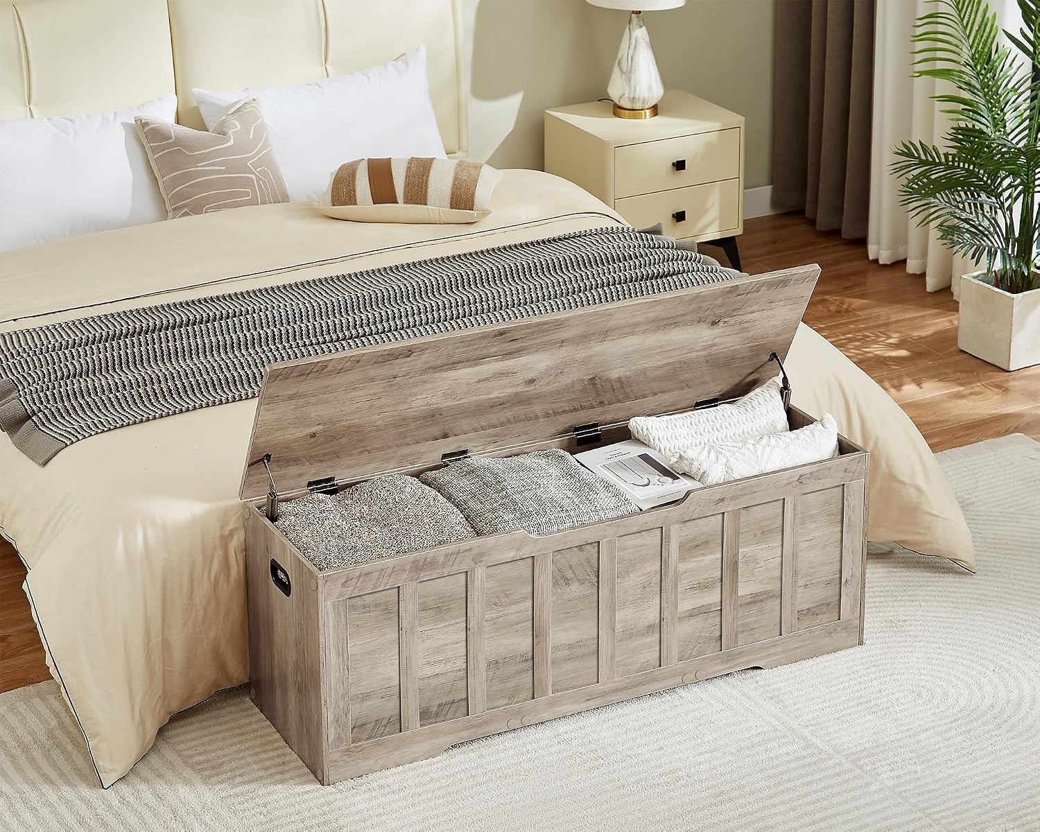 Greige Large Flip Top Storage Bench