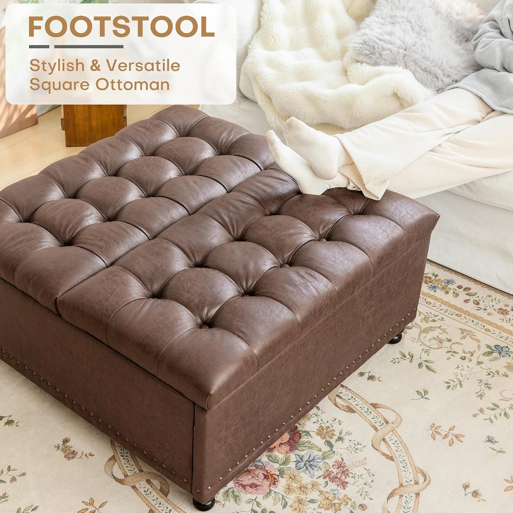 Dark Brown Faux Leather Storage Ottoman